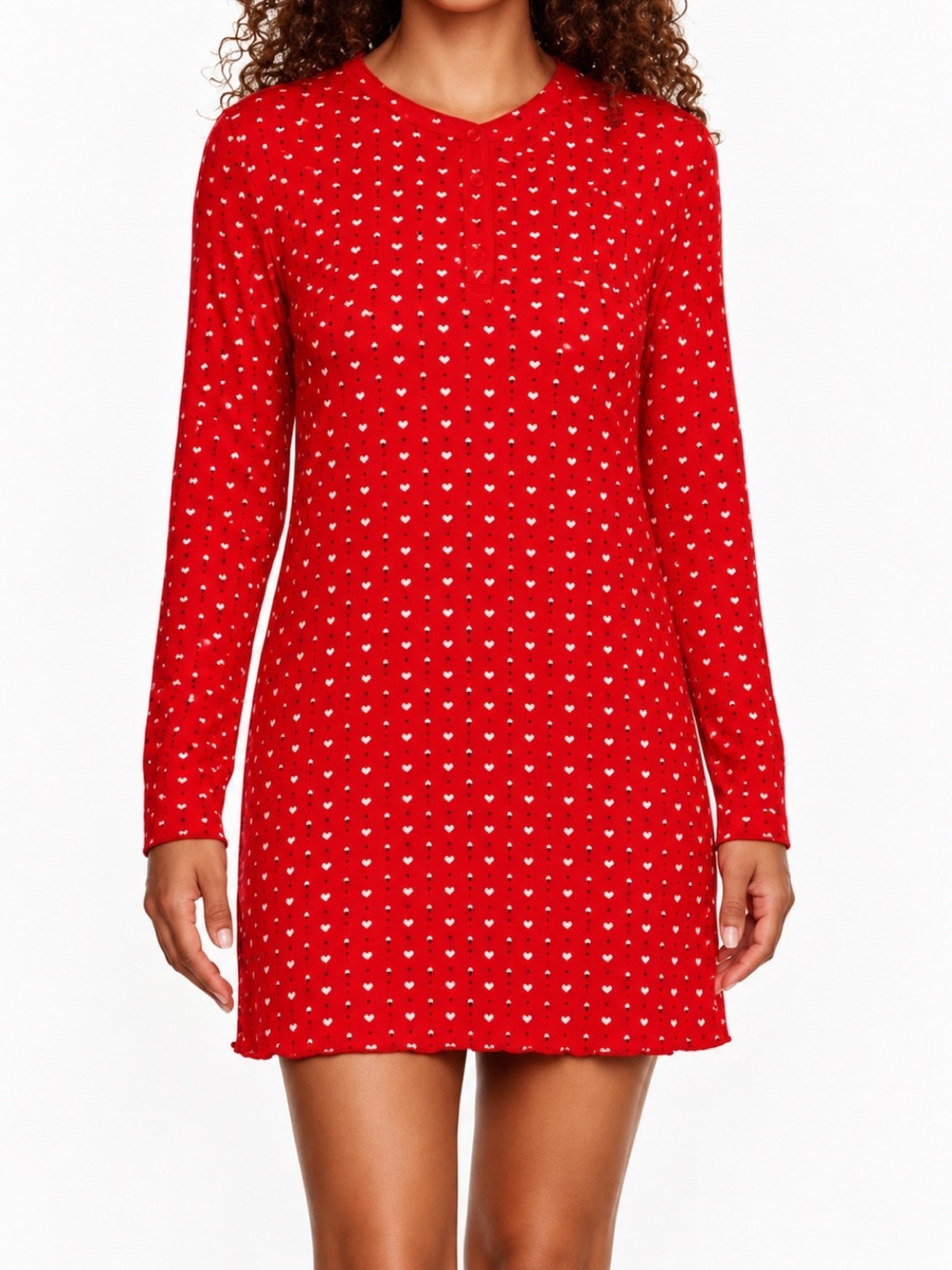 🤍LOFT Woman’s Knit Henley Sleep Dress Nightgown Valentine’s Day Hearts Love